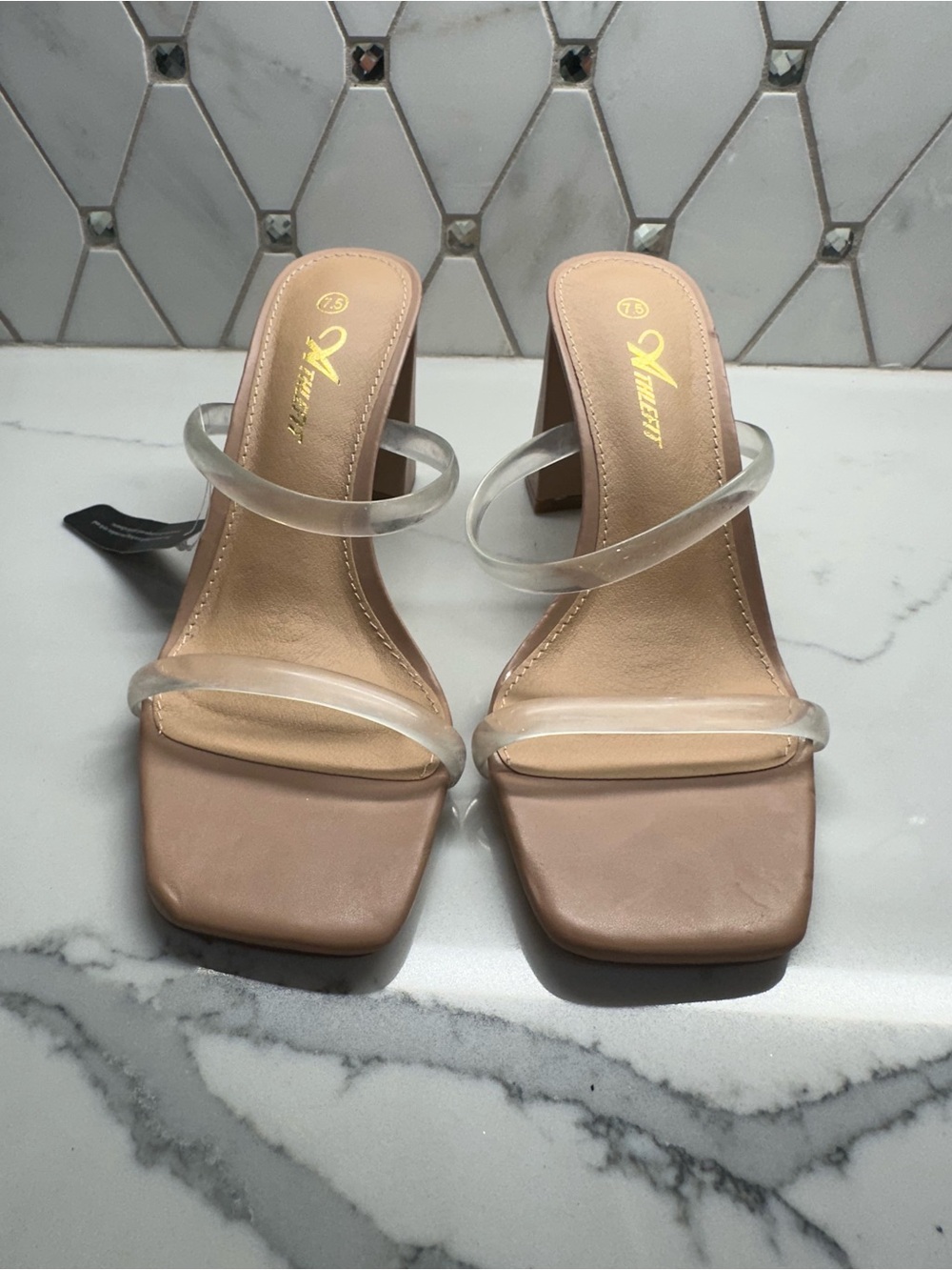 Clear-Strap Nude Block Heel Sandals - Picture 2 of 6